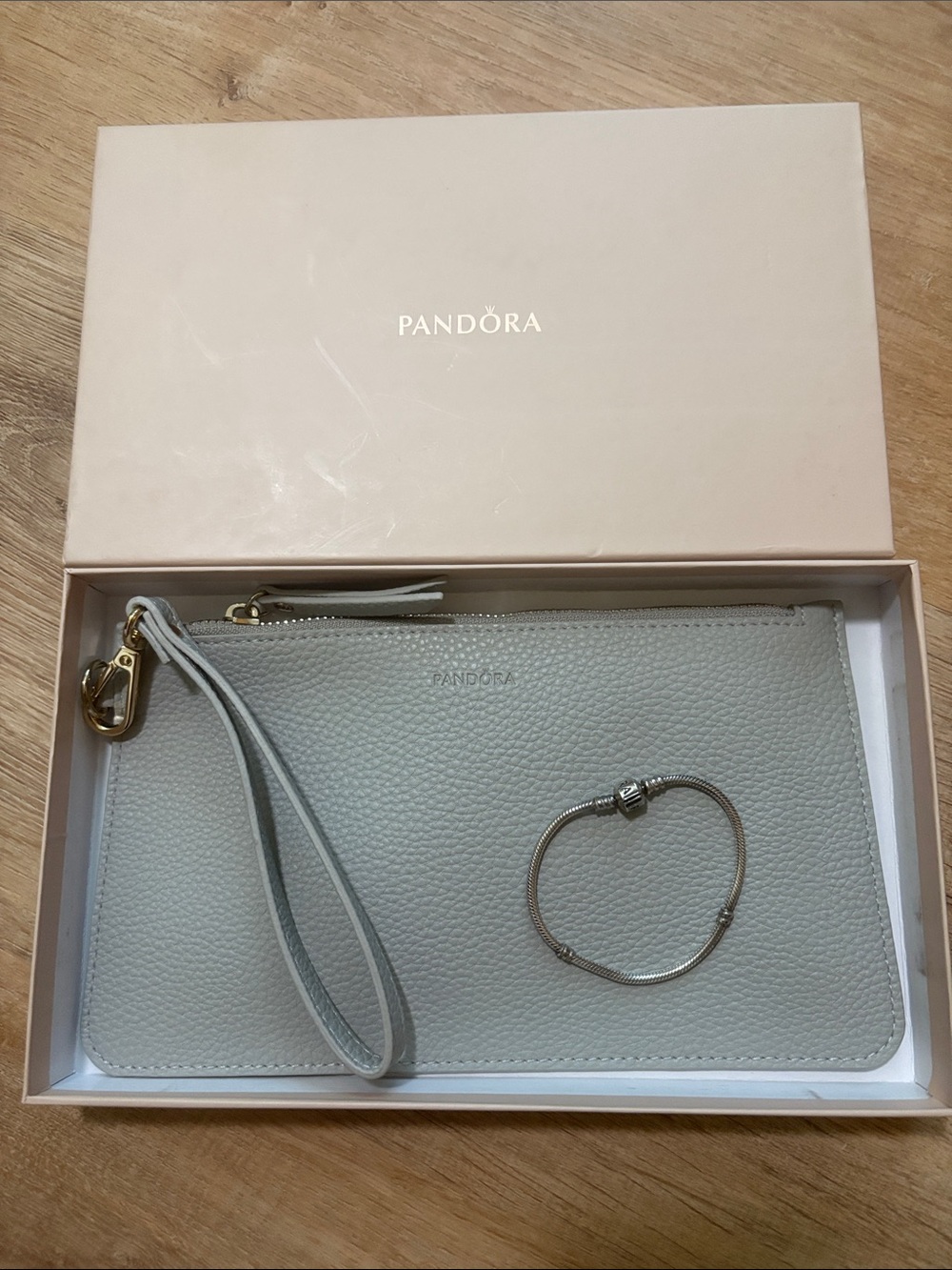 Bundle Pandora Leather Wristlet Clutch & Pandora Moments Barrel Clasp Bracelet
